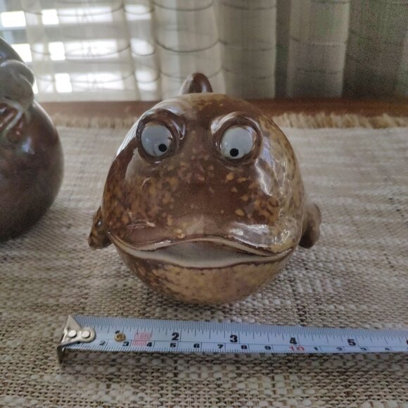 Art Pottery Figurines Set of 3, VTG Whimsical Spherical Fish Frog 6.75" - Picture 15 of 15